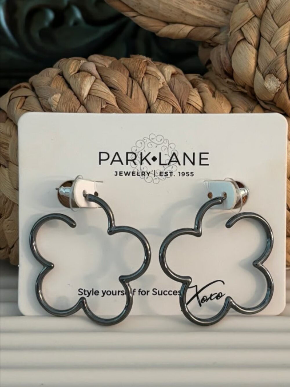 Park Lane Carmelia Hematite Floral Hoop Earrings